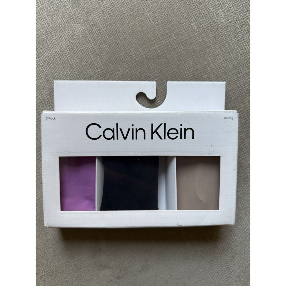 Calvin Klein Invisibles 3 Pack Seamless Thong Panties Size S Purple Black Nude